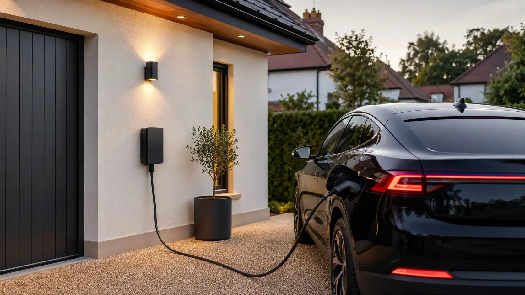 Electric car charging from a wall-mounted home EV charger
